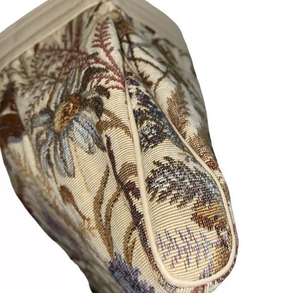 Vintage MORRIS MOSKOWITZ MM Beige Leather Floral Tapestry Clutch Purse Bag Retro - Picture 6 of 11